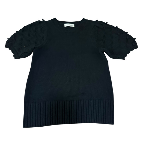 Anthropologie Black Puff Sleeve Knit Top XS Scandinavian Minimal Quiet luxury - Picture 5 of 10